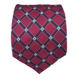 ERMENEGILDO ZEGNA Red Plaid Geometric Silk Tie ITALY 61"/ 3.6" EC